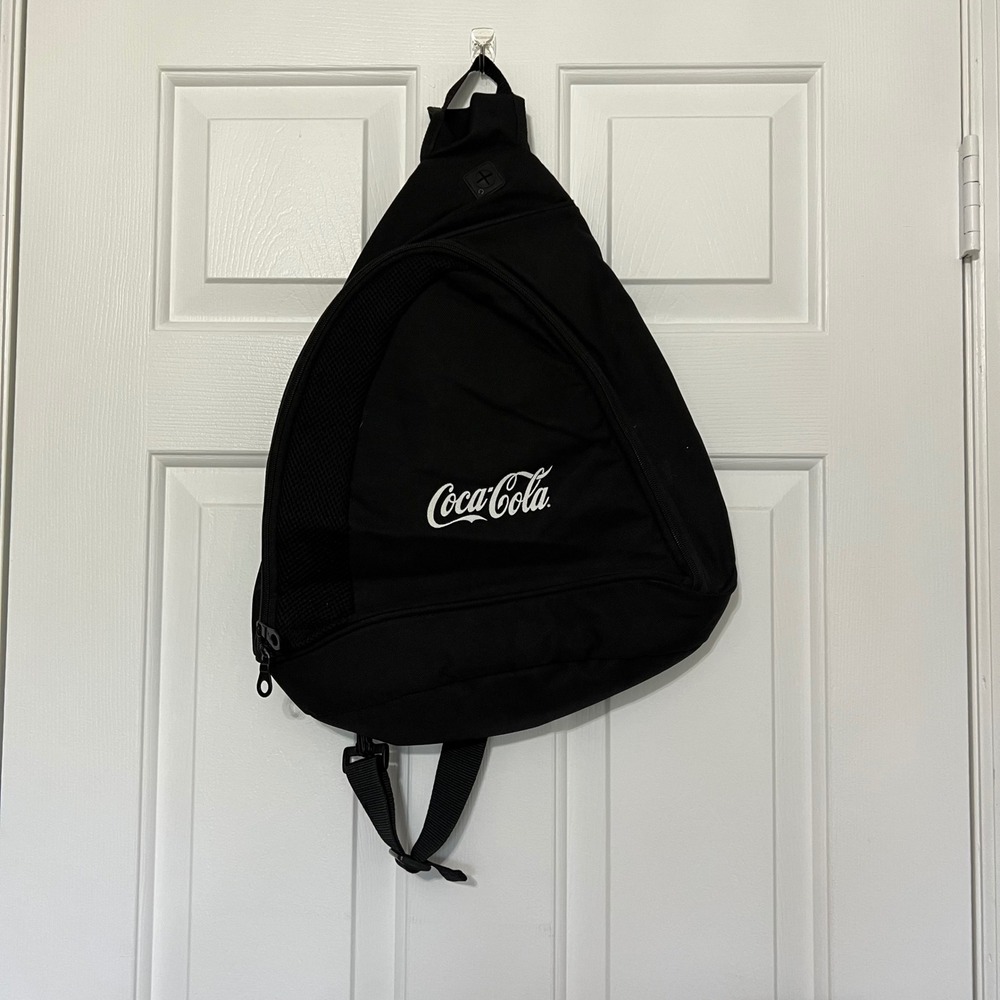 Coca-Cola Black Sling Backpack Crossbody Bag Padded Strap Embroidered Logo